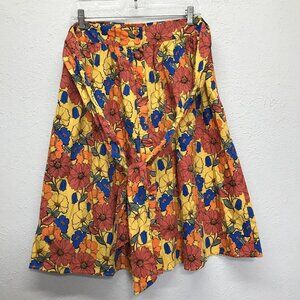 Forever 21 Skirt Womens L Multicolor Floral A-Line Button Front Tie-Belt Pockets